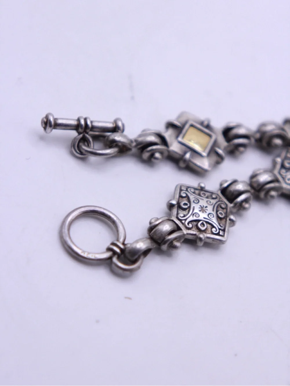 Vintage AGIL Two-Tone Silver and Gold plate Accent Toggle Bracelet 7.5” on cone - Picture 2 of 8